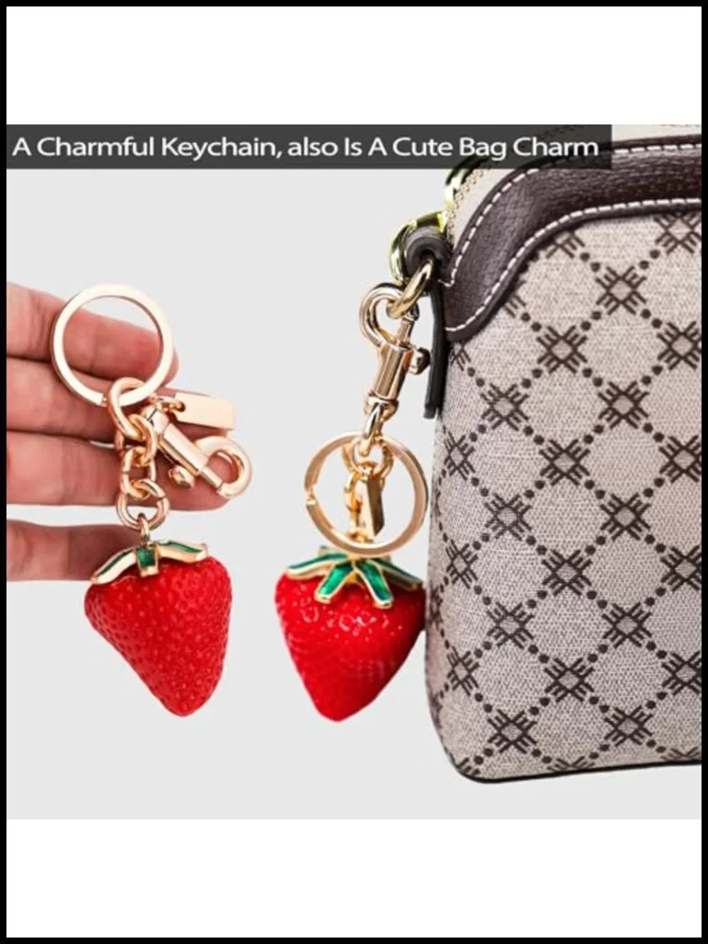 Strawberry and Cherry Bag Charm Keychain for Handbags